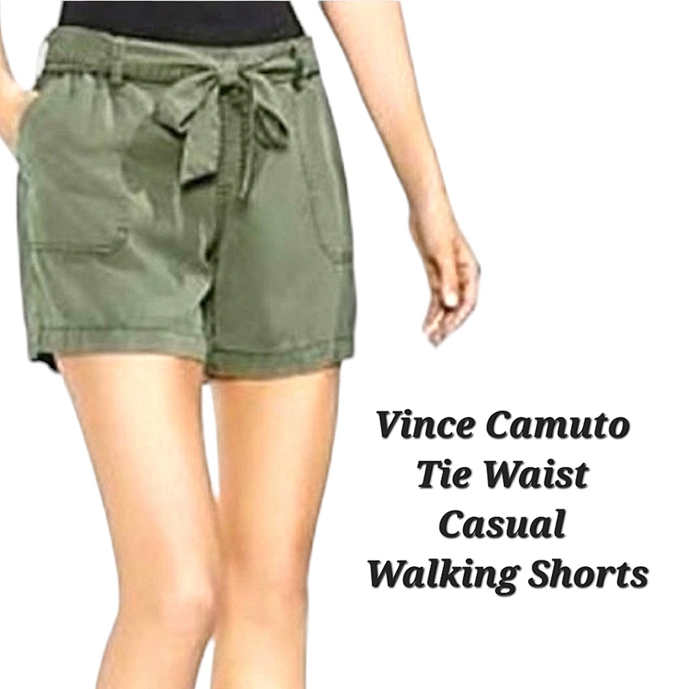 Vince Camuto Tie Waist Casual Walking Shorts Olive Green Size Large